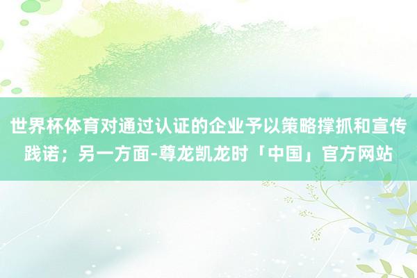 世界杯体育对通过认证的企业予以策略撑抓和宣传践诺；另一方面-尊龙凯龙时「中国」官方网站